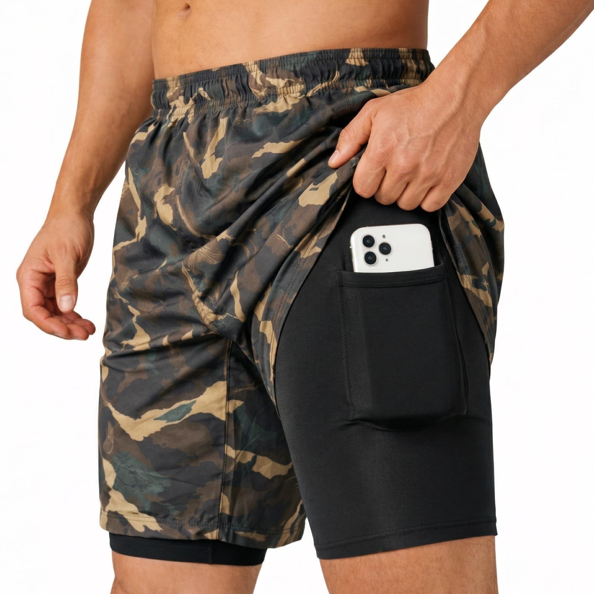 GYMIFIC Sports Training Running Dry Fit Solid Shorts for Men (Pack of 2) (XL, Black/TBLUE)-image-26
