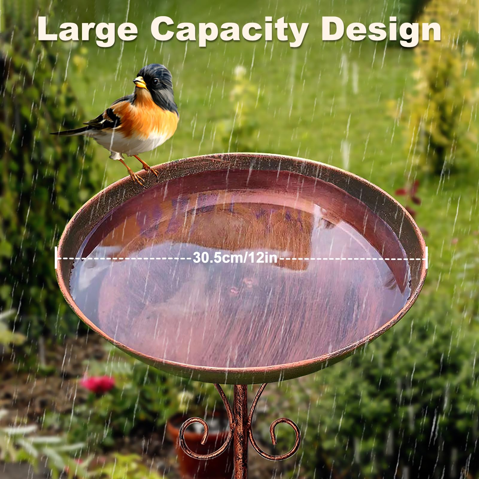 Restorgan Bird Bath for Garden, 32In Metal Vintage Freestanding Birdbaths & Supports, Upgraded 5-Pronged Base, Bird Baths Feeder Bowl for Outdoors Garden Patio Yard Lawn Decor — view 2