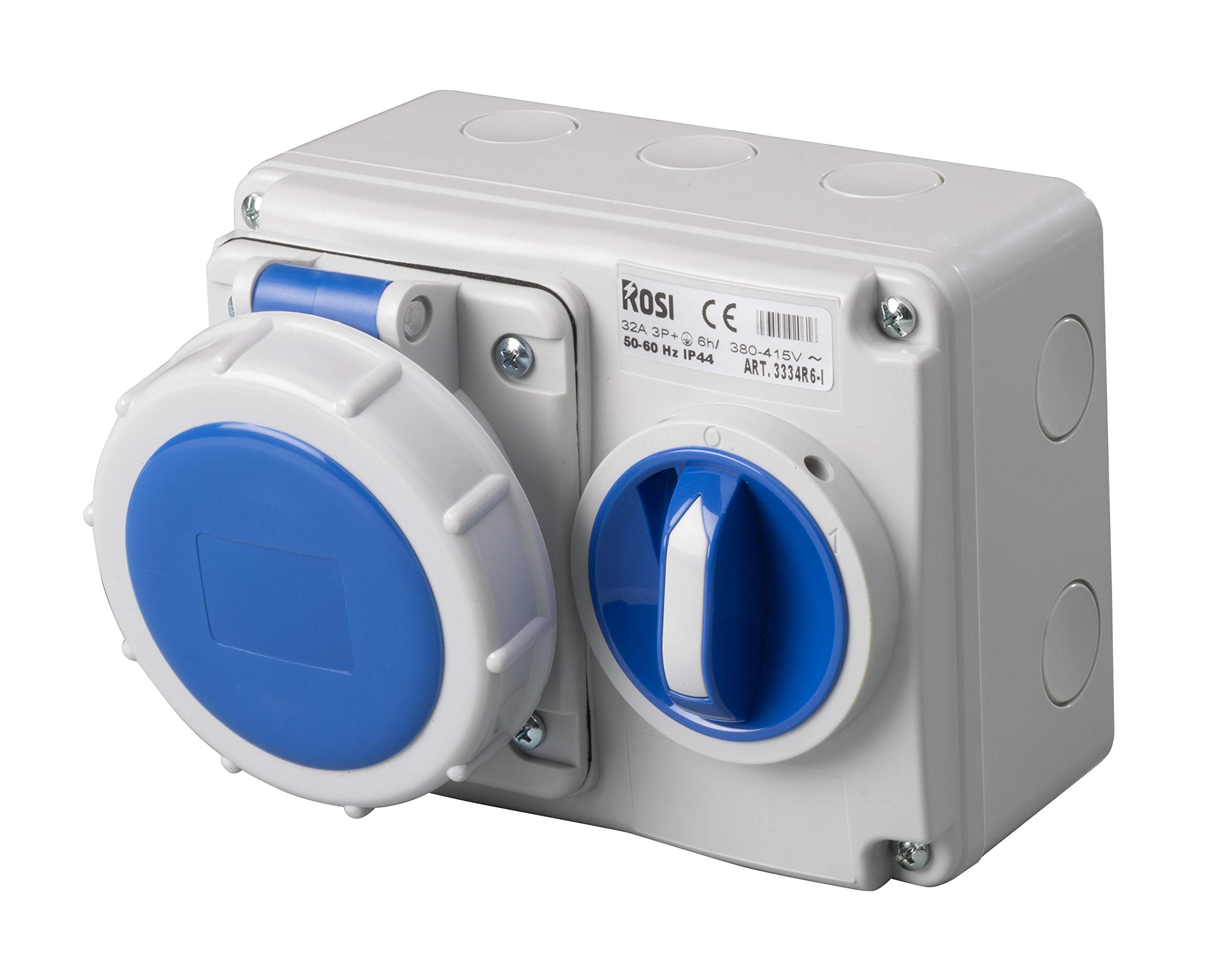 ROSI Presa Interbloccata Orizontale 32A 2P+T 220V Grigo / Blu Manopola