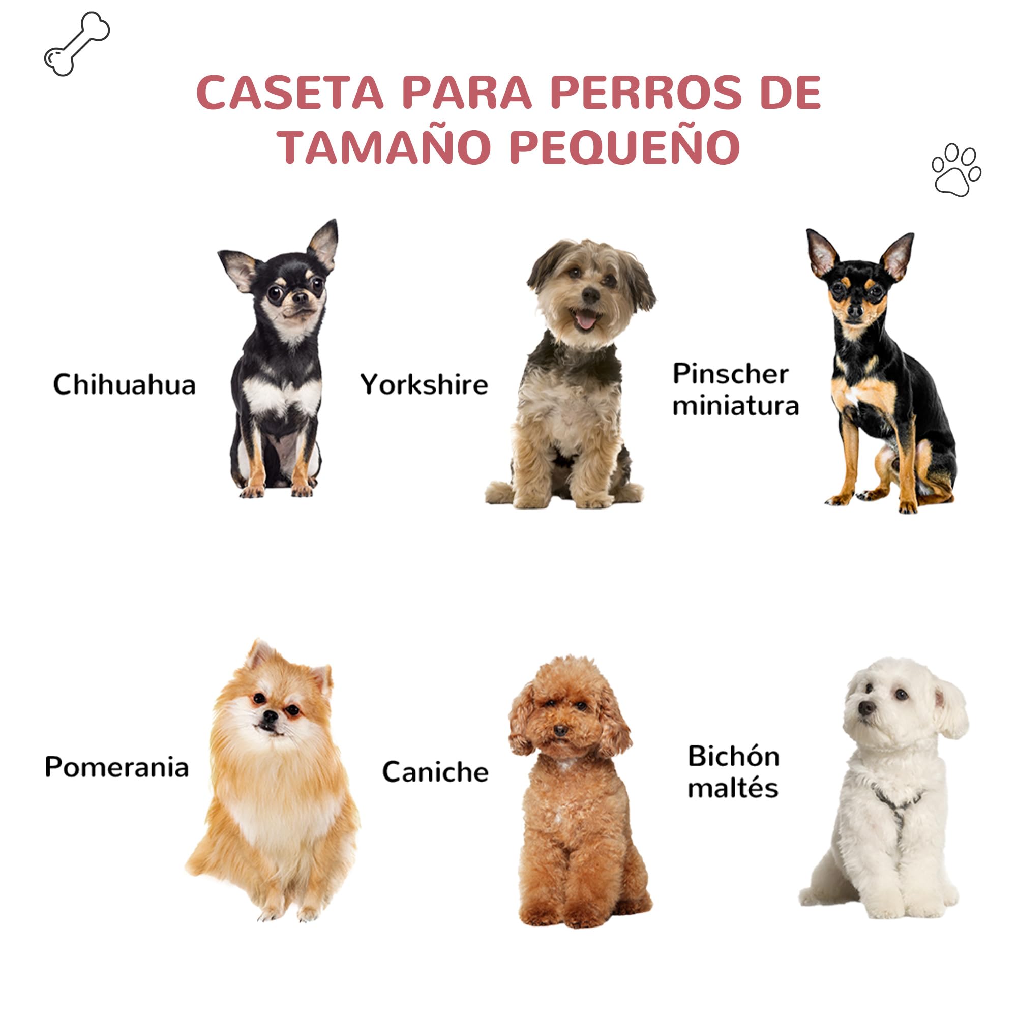PawHut Caseta para Perro con Puerta Extraíble Base Elevada 3 Respiraderos y Ventana Abrible Caseta de Perros para Interior y Exterior 59x75x66 cm Gris Rojo