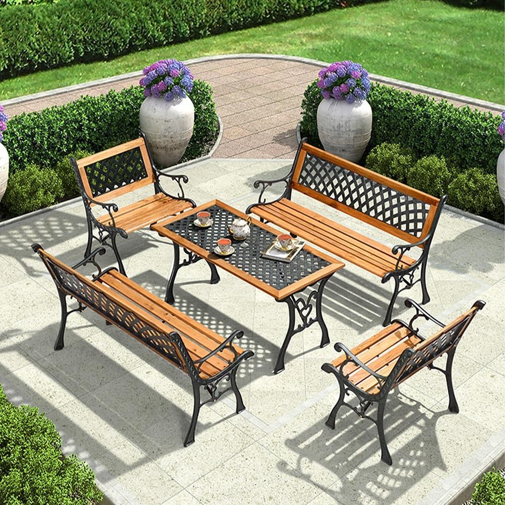 Garden Bench with Backrest & Armrests, 49.6x17.7x31.1in Outdoor Benches 2-Person Park Seat Weatherproof Patio Benches Wooden Slatted Seat for Lawn Yard Porch Work Entryway(Natural Tulip)
