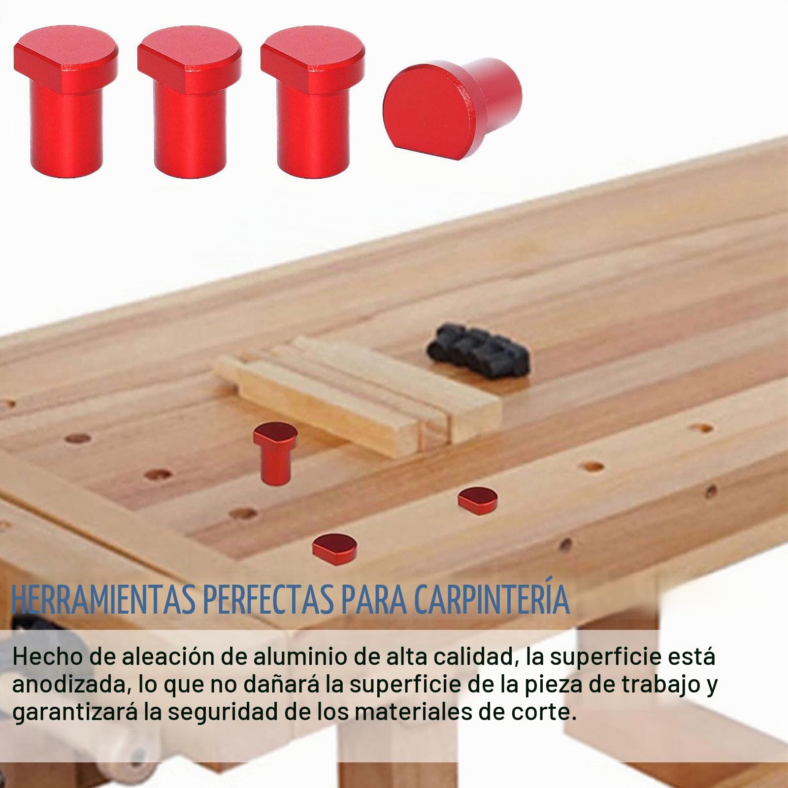 2 Piezas Sargentos de Apriete Ajustable + 4 Perros de Banco de Trabajo, 20 mm Sargentos para Madera, Juego de Sujeción de Orificio para Perro, Clip de Escritorio para Carpintería