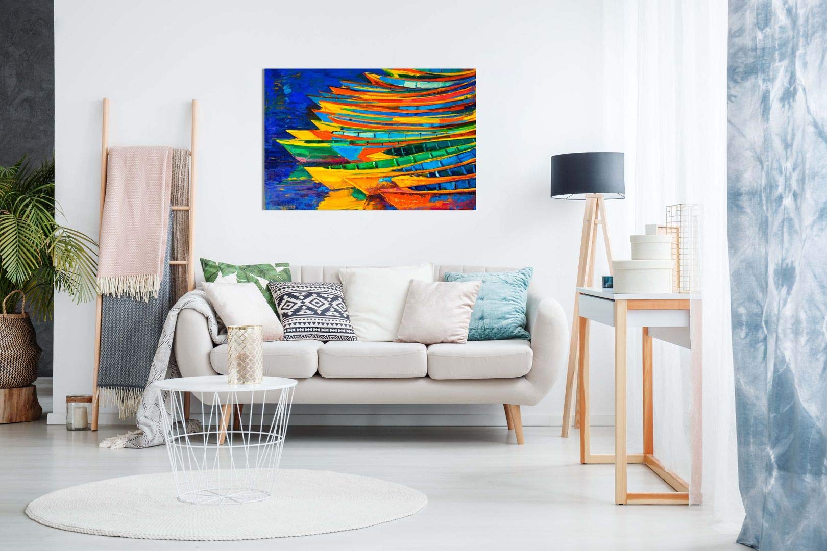 Amazon.co.jp: 油彩画現代印象派Boats Seaキャンバス壁アート画像印刷