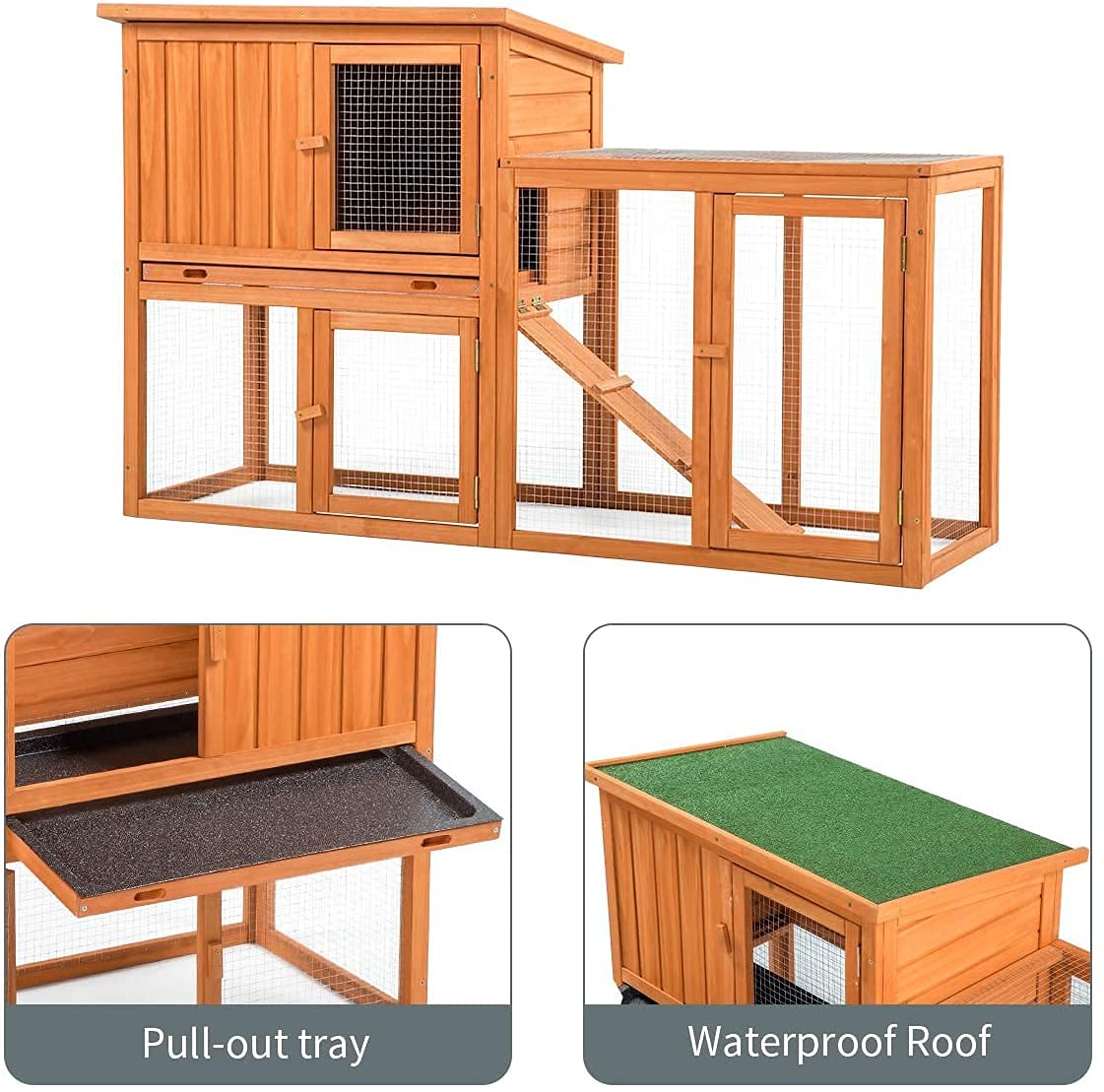 Esright Rabbit Hutch 54.3'' Rabbit Cage Outdoor Large Wooden Bunny