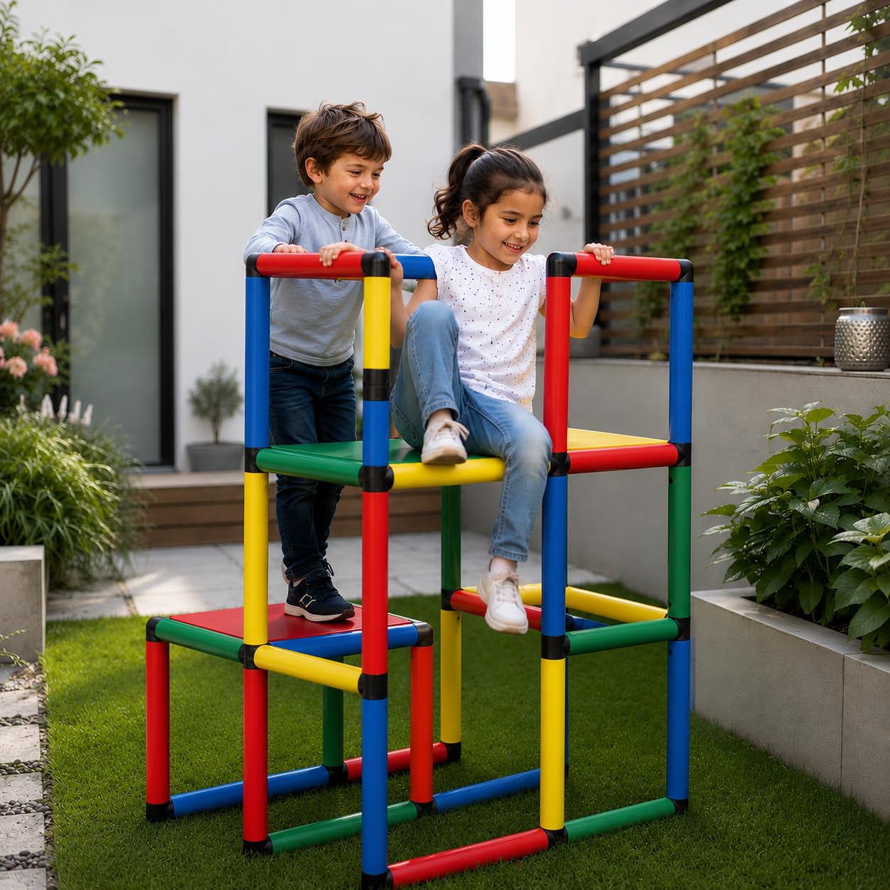 Move and Stick Ideal Baukasten Set, 240 Teile, Klettergerüst für Kinder ab 3 Jahren, Indoor Spielgerät, Spielhaus Baukasten, Kletterturm, Stecksystem, modular erweiterbar, TÜV/GS
