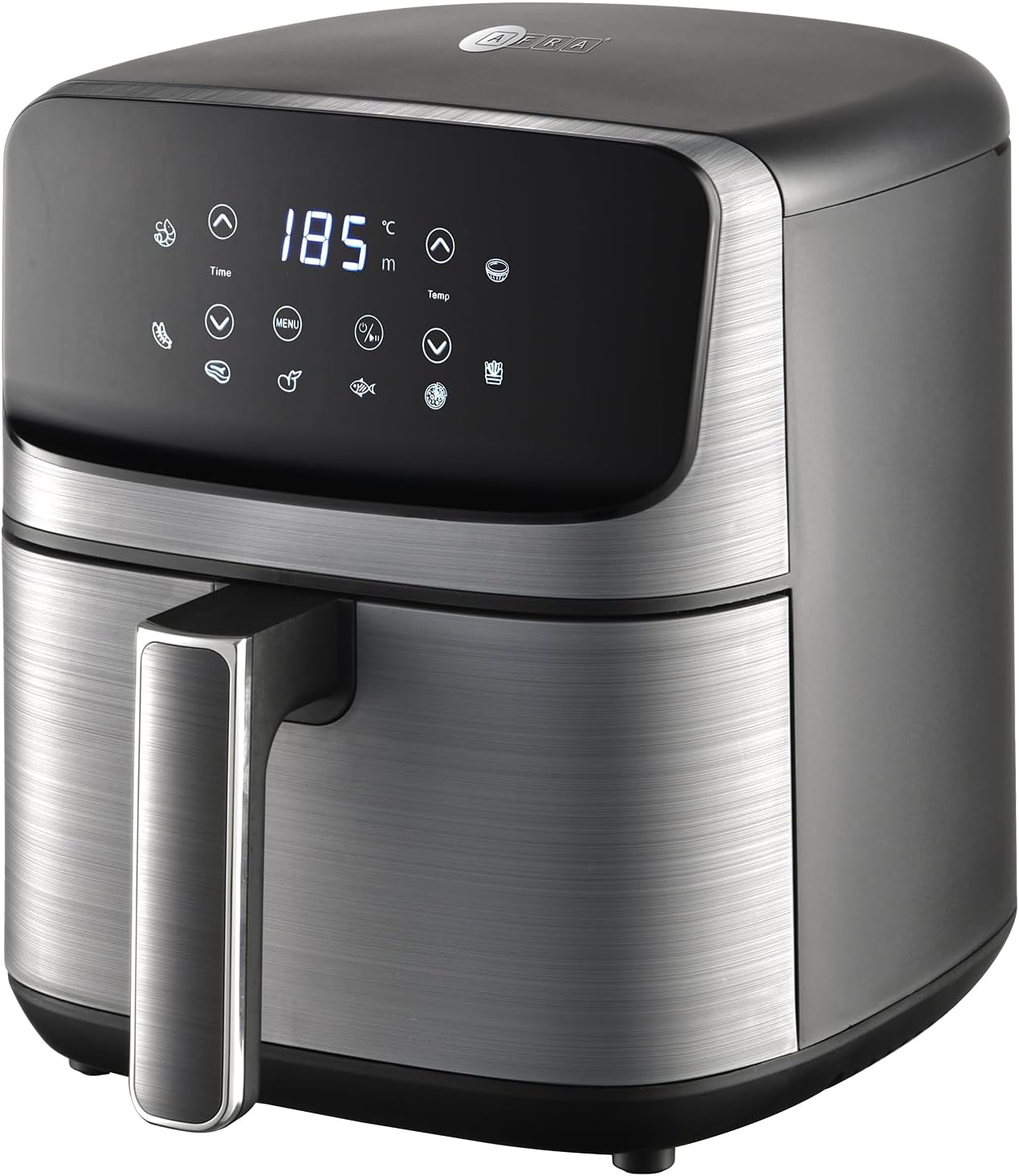 AFRA 4.5L Air Fryer 1200W, Small Compact Digital Air Fryer, LED Touch Control, 8 Presets, Non-Stick Basket, Adjustable 80–200°C, Oil-Free Cooking, Grey
