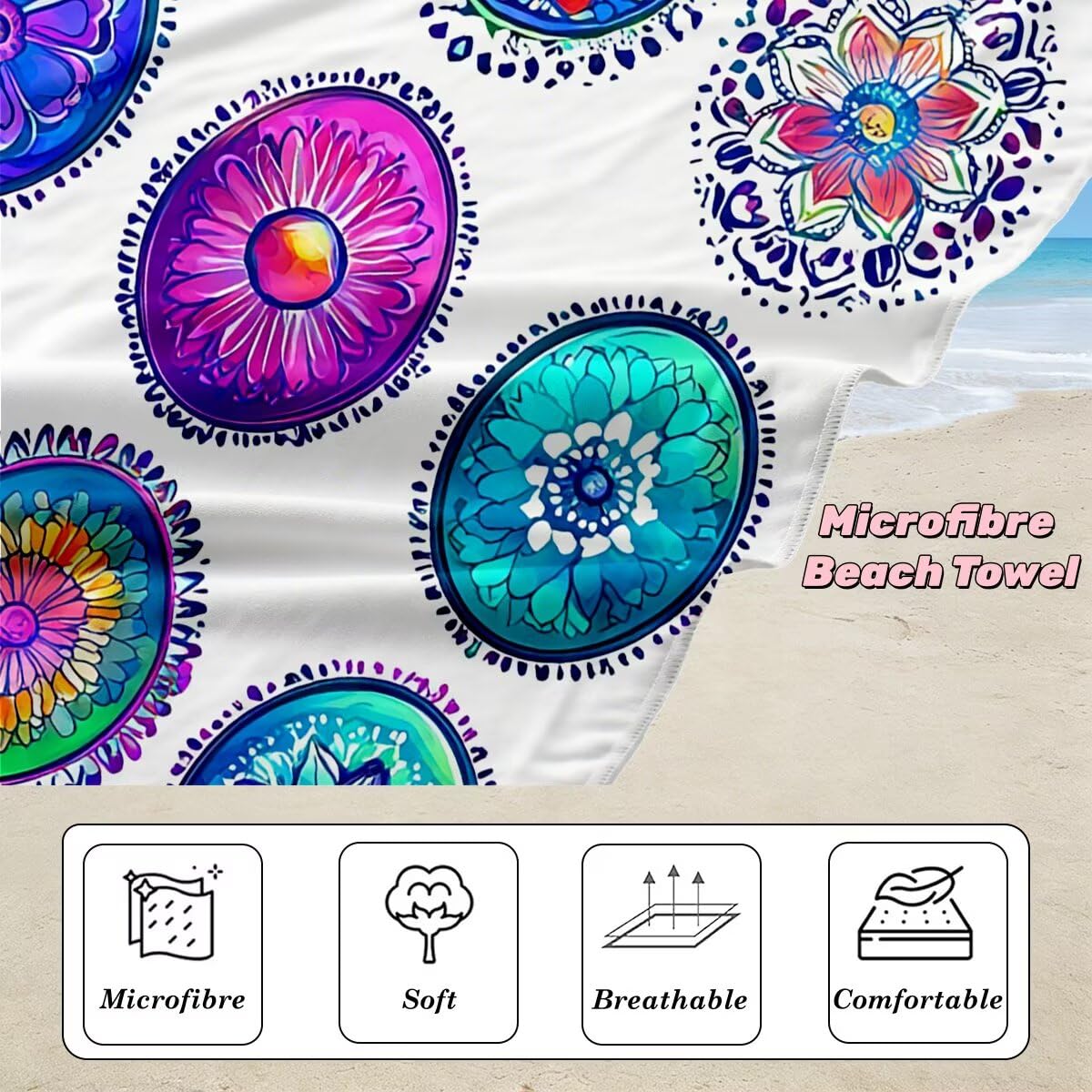 Toalla Playa 80x160 cm, Toalla Gimnasio Microfibra Secado Rapido, Juego de 2 Antiarena Toallas de Playa, Ligera Compacta Toallas Microfibra Grande para Viaje, Regalo Hombre Regalo Mujer (Retro) -4025