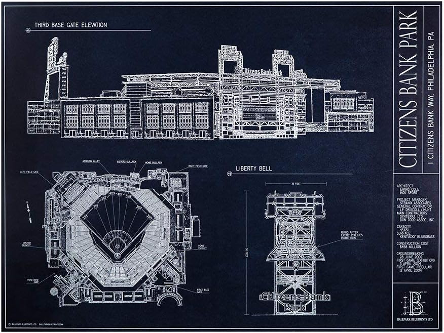 Citizens Bank Park Blueprint Style Print