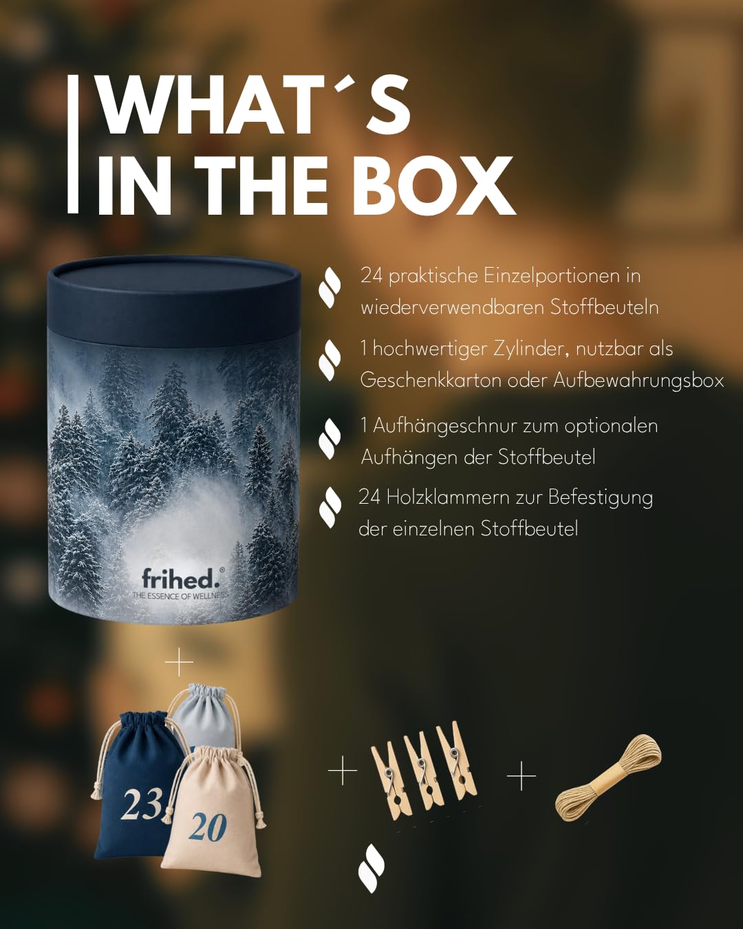 frihed.® Wellness Adventskalender 2026 – Limitierte Geschenkidee für Frauen & Männer – Wellness Geschenkset mit Peelingsalzen & Duschbomben, Fußbädern – Für Entspannung, Sauna, Dusche & Badewanne