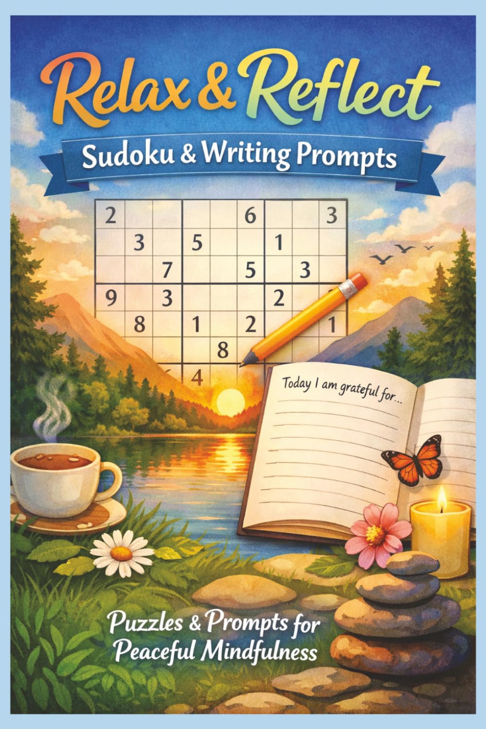 Relax & Reflect Sudoku & Writing Prompts: Sudoku Puzzle Journal | Help Calm the Mind, Relax and Focus | 6x9 inches, 120 pages | 40 Puzzles & 40 Writing Prompts | Solutions Included