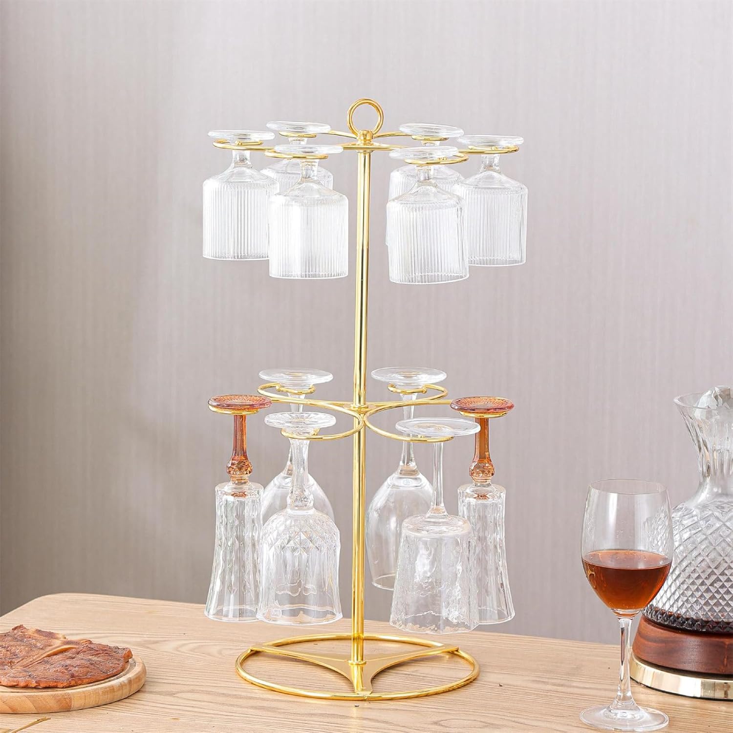 Modern Double Layer Cup Holders for Table Top and Rod Storage Organization Winery Glass Rack