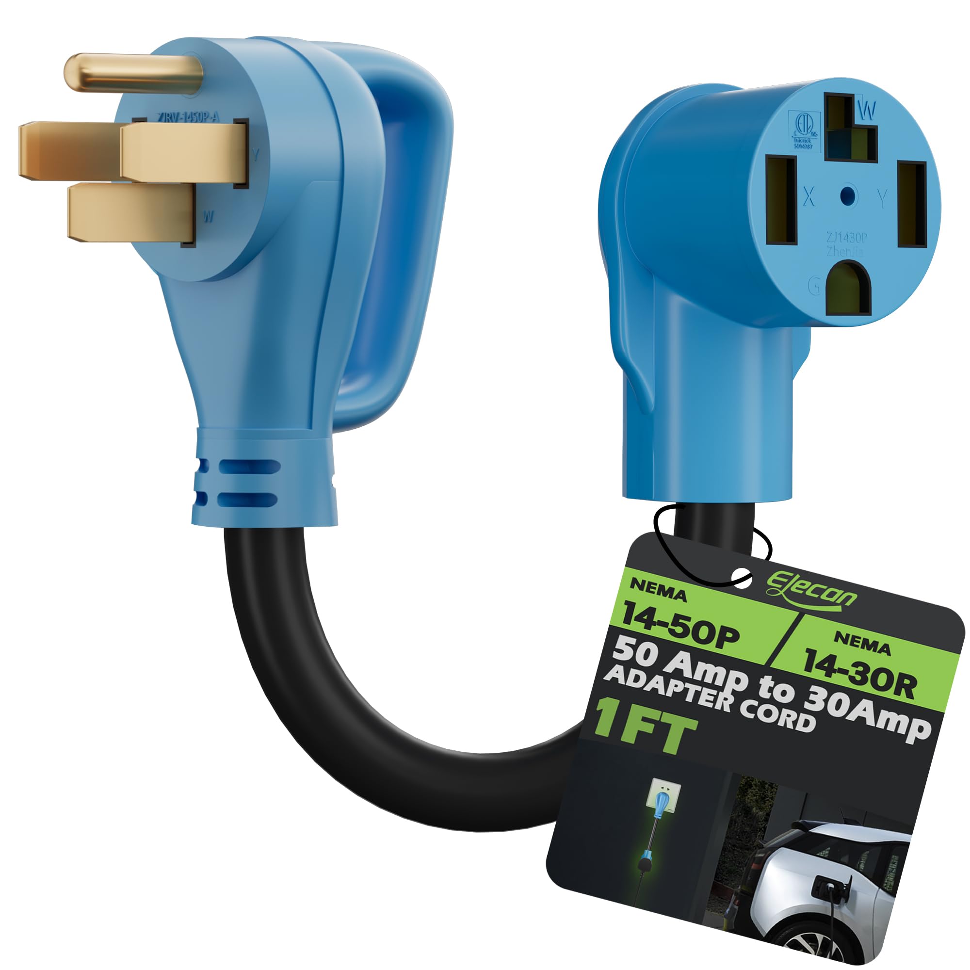 Elecan NEMA 14-50P to 14-30R EV Dryer Charger Adapter Cord, 4 Prong 50 Amp Male to 30 Amp Female, 125V/250V 10 AWG Heavy Duty Waterproof Power