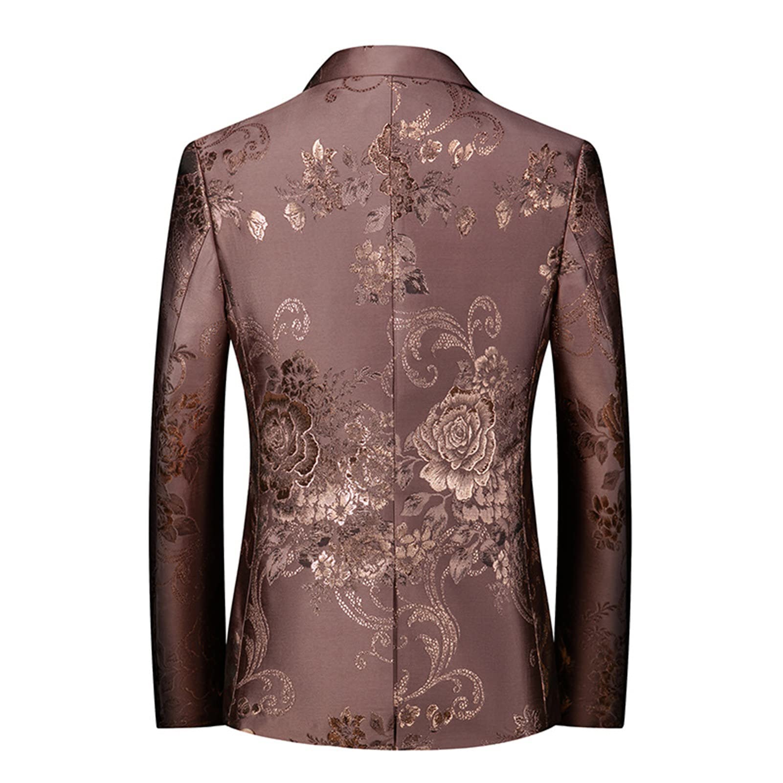 Mens Notched Lapel Dress Floral Suit Luxury Printed Slim Fit Stylish Blazer Casual Single Breasted Wedding Jacket (Brown,3X-Large)