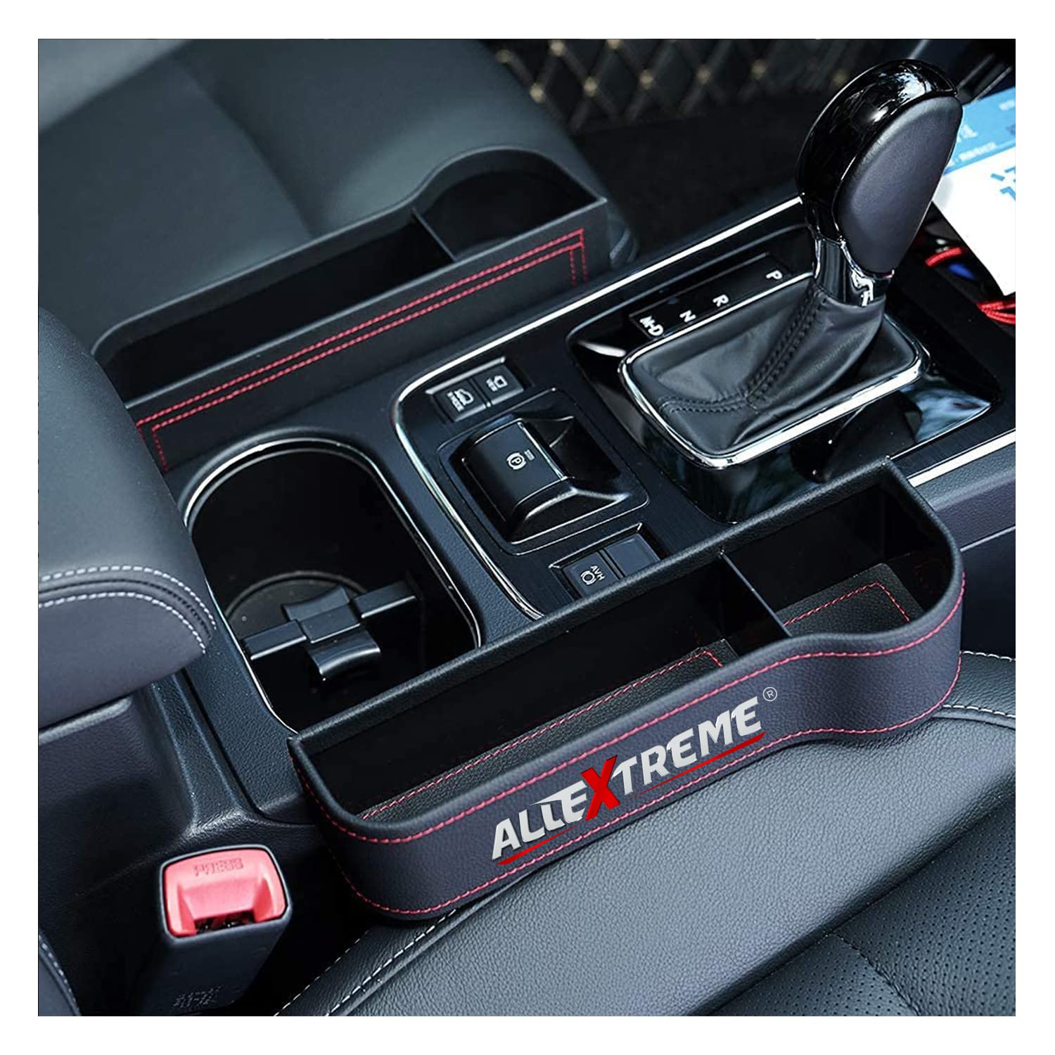Allextreme EXSO02 Car Seat Gap Filler Leather PU Car Console Side Storage Organizer Seat Pockets Catch Caddy/Card Mobile Holder Storage Box (Black, 2 PC)
