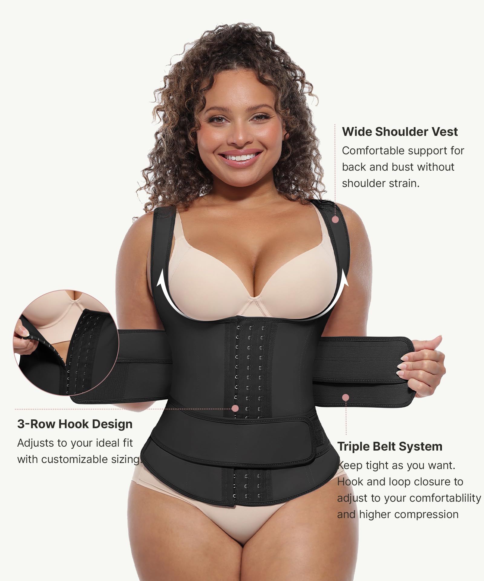 FeelinGirl Ceinture d'entraînement en latex pour femme - Grande taille - Corset à 3 ceintures - Crochets en acier