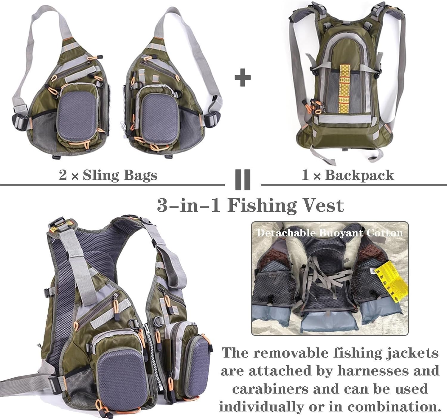 Adjustable Surfing Vest with Removable Backpack, Surfing Vest for Kayaking Boating Swimming, Suitable for Men Women 100-200lbs