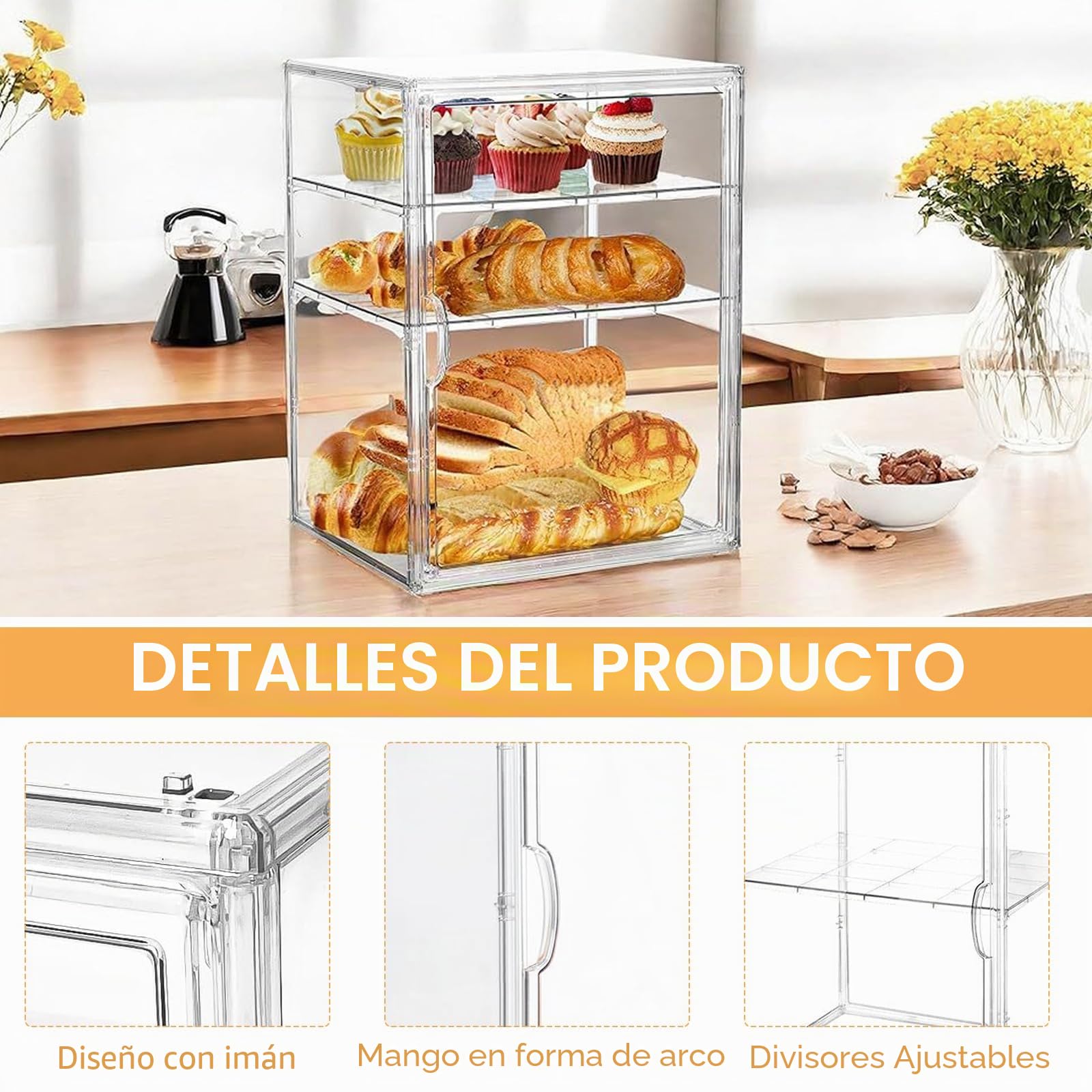 Panera, 4 Niveles Transparente Para Panadería Con Encimera Ajustable Caja De Acrílico Con Puerta Magnética Gran Capacidad Para Cocina Pan Casero Tostadas Y Bagels