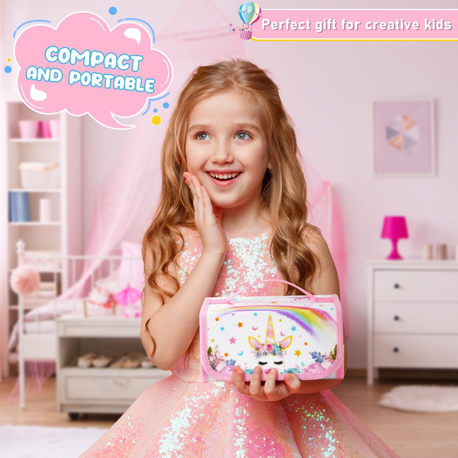 Kit Artistico Unicorno Per Bambine - 56 Pezzi Con Pennarelli Profumati, Pastelli E Adesivi - Foto 6