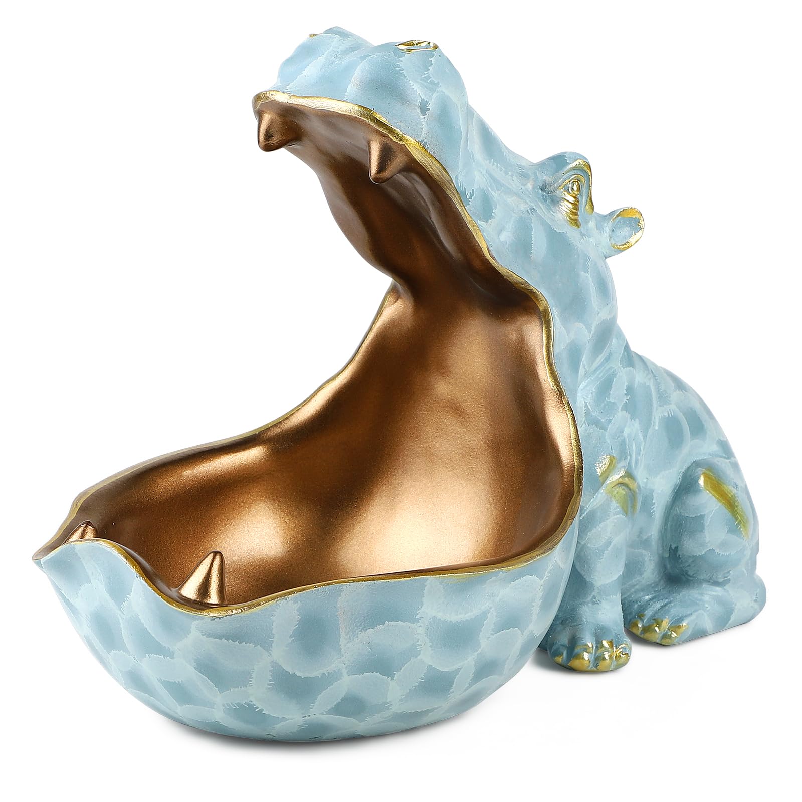 efuturetime Estatua de Hipopótamo de Resina, Figura de Resina para Bandeja de Llaves, Decoración Moderno, Escultura de Hipopótamo de Boca Grande para Pasillo, Salón, Oficina, Regalos, Verde-Grande