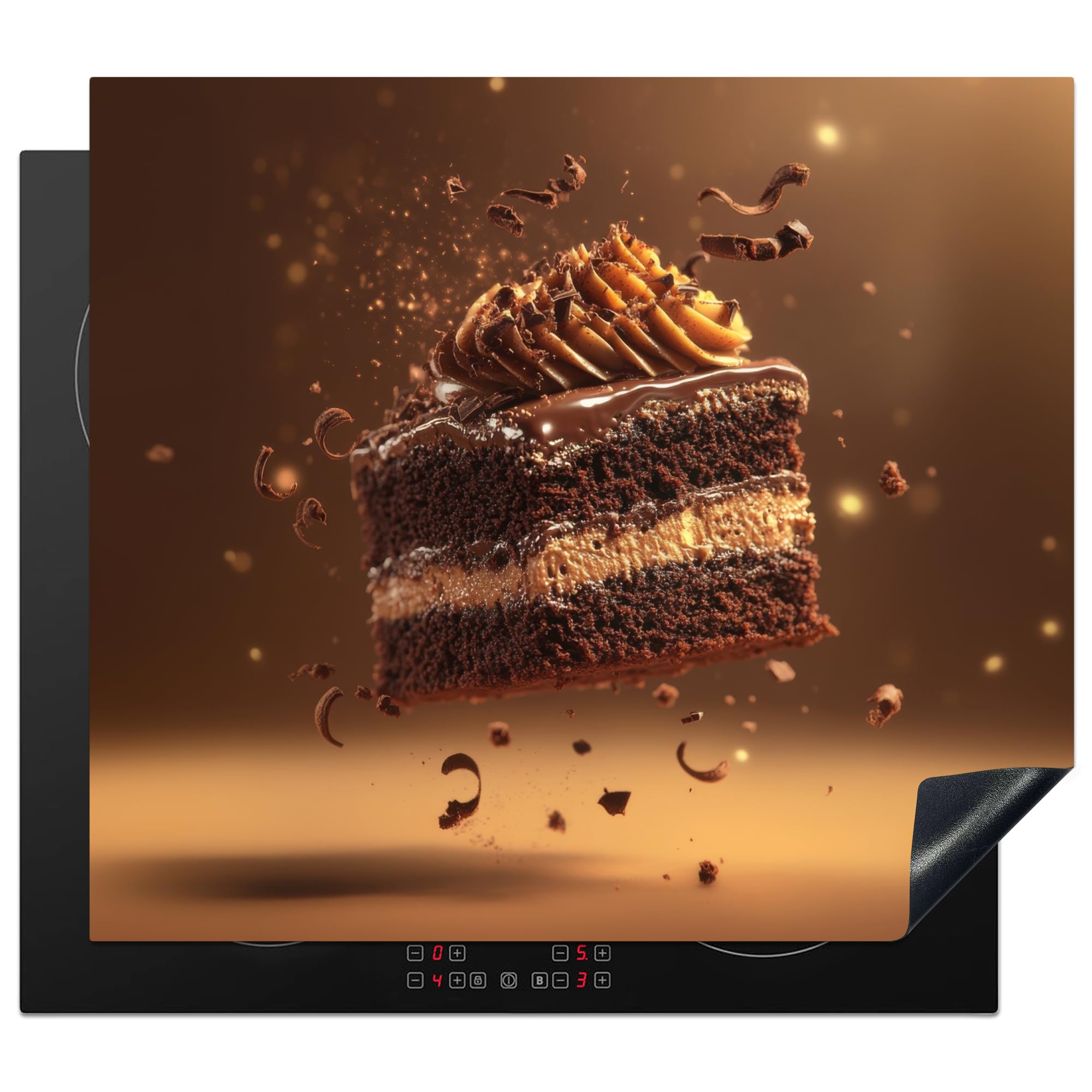 KitchenYeah© Induction Hob Protector Mat 20.5"x23.6" / 60x52 cm Cooker Top Protectors Cover Ceramic Covers Electric Hobs Vinyl Pie - Chocolate - Food - Brownie