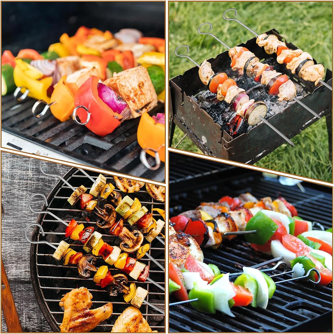 Brochettes à Viande en Acier Inoxydable 25 cm, 50 Pièces, BBQ Brochettes Réutilisables