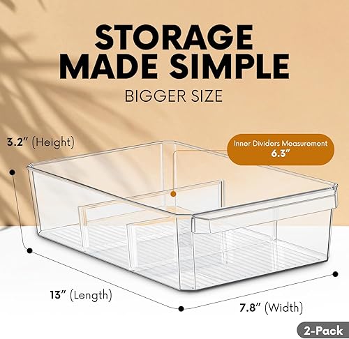 Miniatura 2 de Contenedores de almacenamiento de plástico transparente grandes con divisores extraíbles, organizadores de despensa y contenedores de