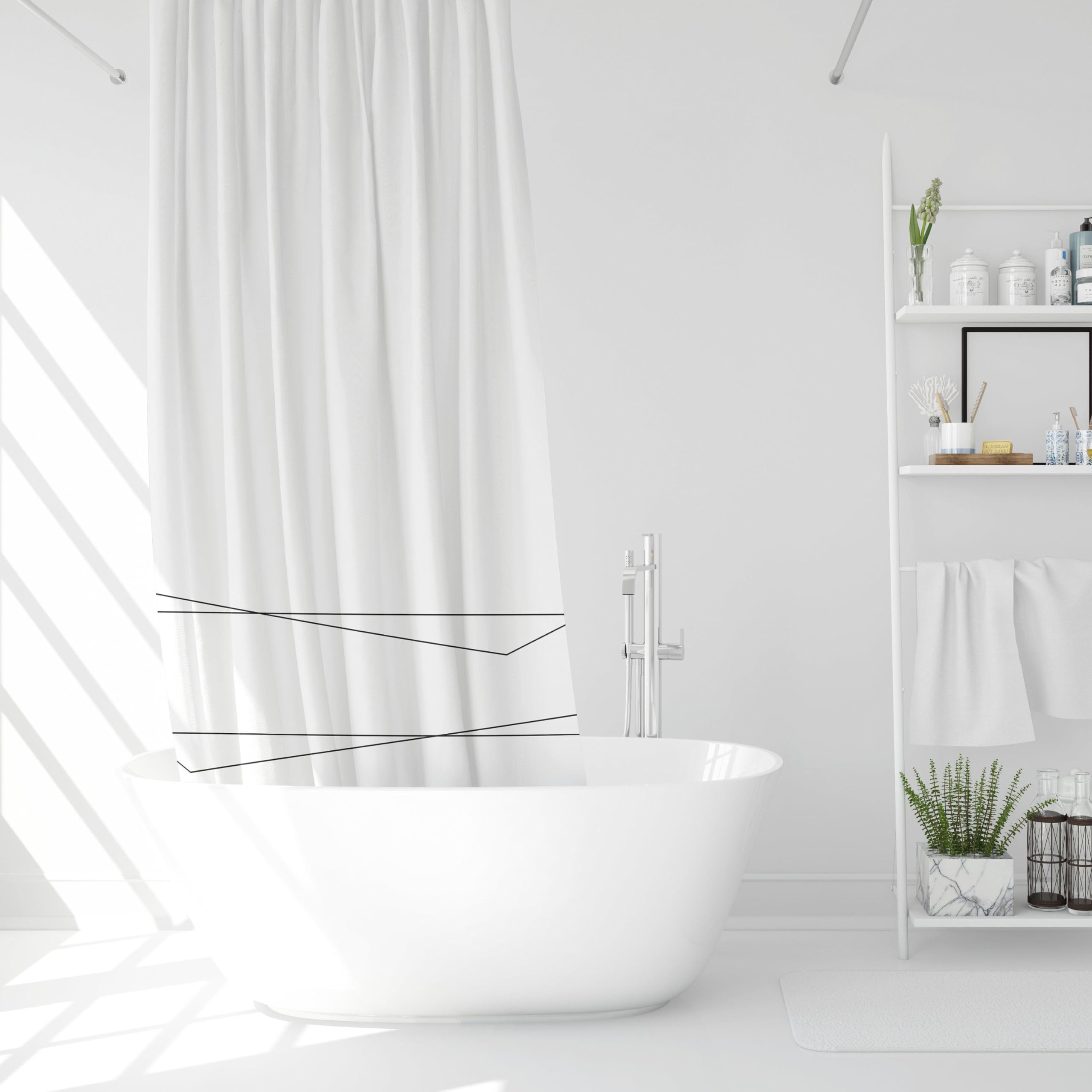 Moderner minimalistischer Duschvorhang | Schwarz-weißer geometrischer Duschvorhang | Wasserabweisend,waschbarer Stoff mit Haken 220 x 198 cm (B x H)