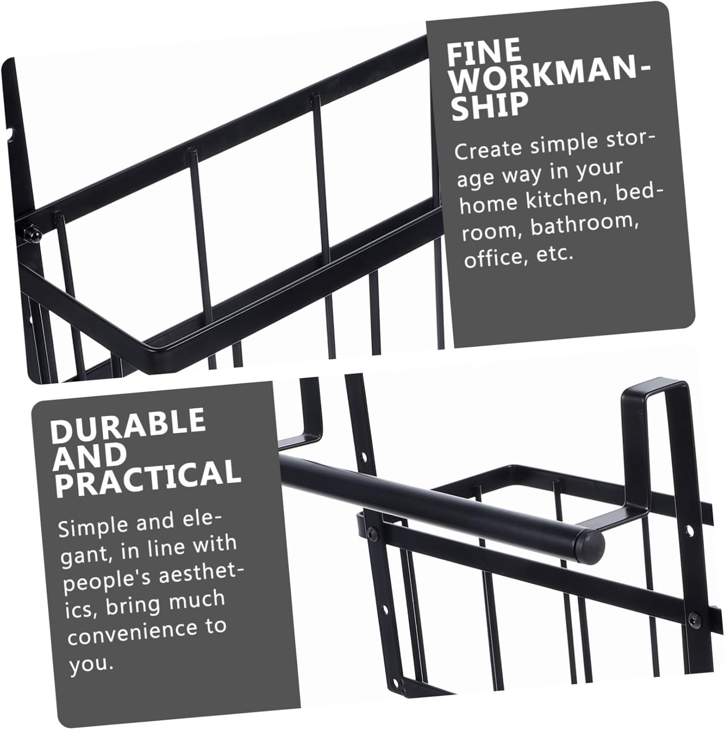 Hanging Kitchen Storage Basket Nail Seasoning Rack Wire Organizer for Cabinet Door Capacity Wall Hanging Shelf for Fruits Vegetables and Daily Essentials Black