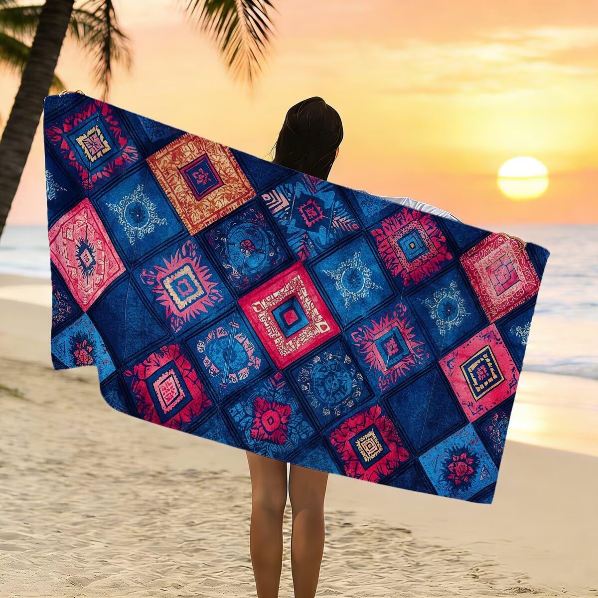 Duży ręcznik plażowy 100 x 220 cm, zestaw 2 szt. Nordycki ręcznik z mikrofibry, szybkoschnący ręcznik na siłownię kompaktowy, odporny na piasek ręczniki z mikrofibry do pływania na siłowni, prezent