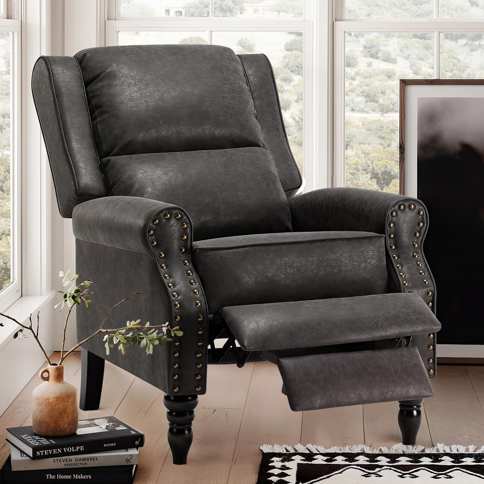 Bedroom Gray Recliner Leather STARY Faux Leather Pushback Recliner