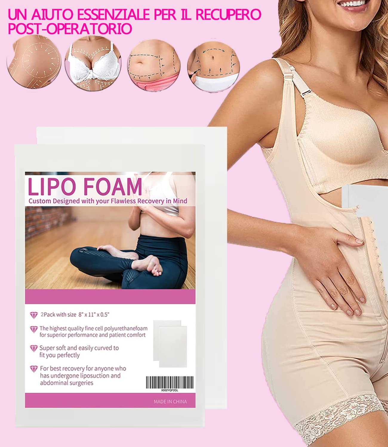 2 Confezione Schiuma Lipo 20 * 28 * 1,3cm Foglio di schiuma per la chirurgia della liposuzione per aiutare con la liposuzione post-chirurgica
