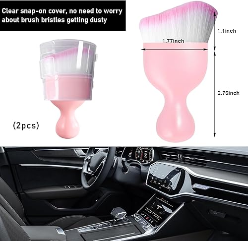 Miniatura 2 de Ziciner 2 cepillos para detalles de automóvil, cerdas suaves curvas, colectores de polvo de eliminación automática, tablero universal del vehículo,
