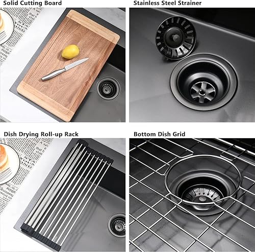 Miniatura 167 de Fregadero de cocina negro de 33 pulgadas con grifo - Fregadero de cocina negro de 33 x 22 pulgadas, fregadero de cocina y grifo de 10 pulgadas