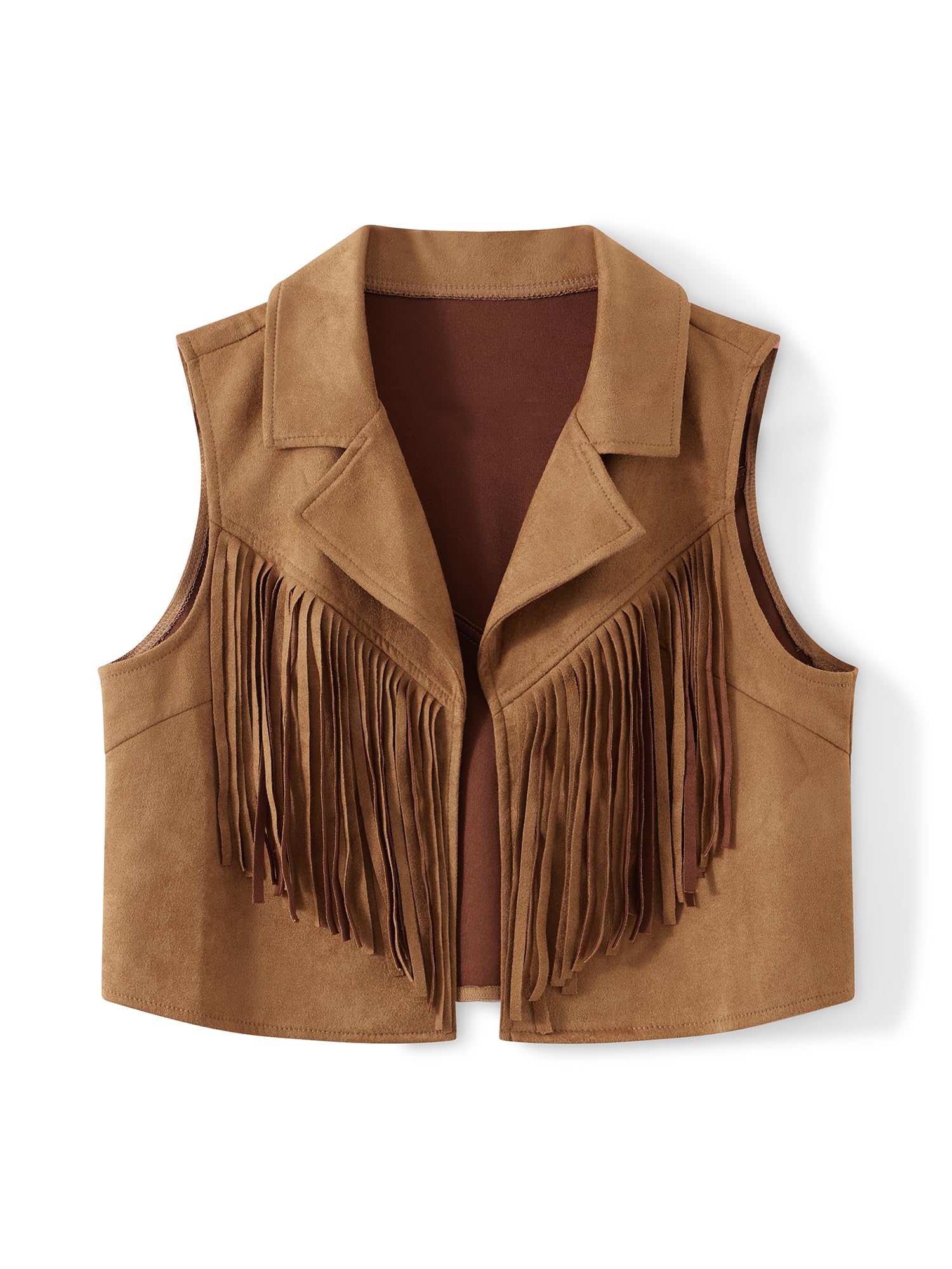 Women's Sleeveless Fringe Vest Open Front 70s Hippie Boho Western Jacket Faux Suede Tassel Cardigan Cowgirl Outfit (A-Brown, M)