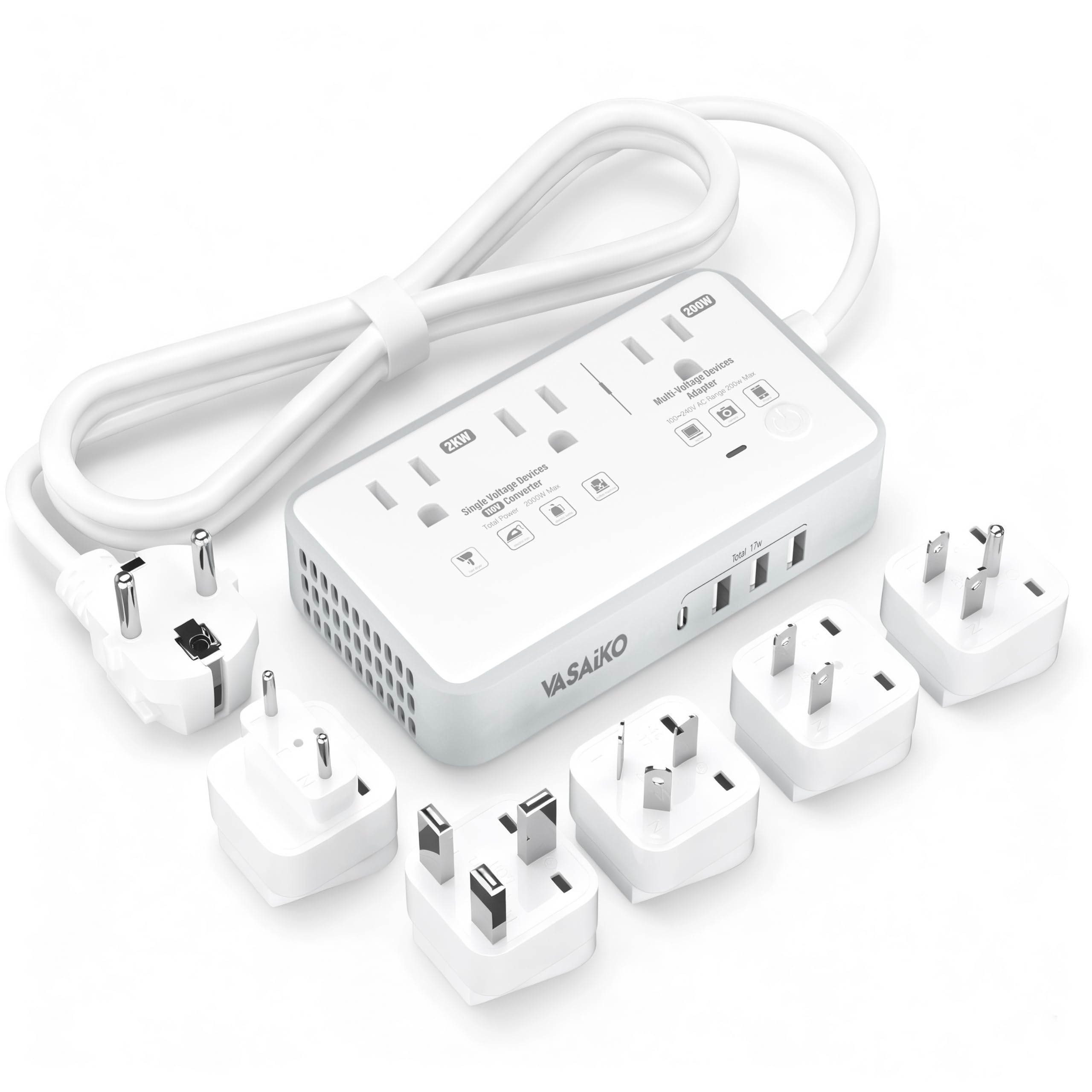220V to 110V Voltage Converter US to Europe, 2000W Voltage Converter for European Travel with 3 AC 2 USB-C 2 USB-A Ports, and Universal European Travel Adapter, Gray-image-49
