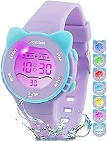 Ayybboo Kids Digital Watch for Girls Boys: 7-Color LED Lights, 30M Waterproof, Alarm Stopwatch - Cute Gift Ages 5-13