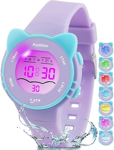 Kids Digital Analog Watches for Girls Boys, 7 Color Lights Waterproof Cute Wristwatches for Kids with Alarm Stopwatch, Great Present for Girls Boys Ages 5-13