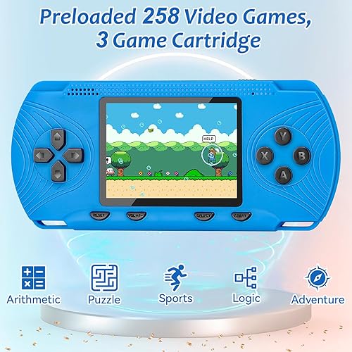 Miniatura 2 de Juego de mano precargado 258 videojuegos retro, batería recargable de 1020 mAh, pantalla LCD de 3.0 pulgadas, azul