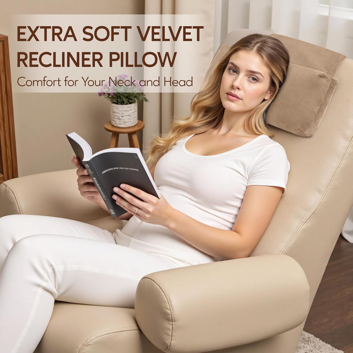Neck Pillow for Recliner Chair, 14" Adjustable Recliner Pillow for Headrest, Soft Velvet Weighted Back Non-Slip Head Pillow for Recliner, Couch, Chair, Sofa
