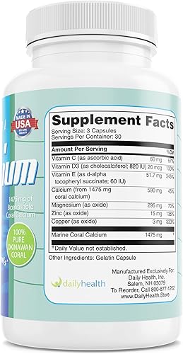 Miniatura 6 de Daily Health - Pure Okinawa Coral Calcio - Suplemento de grado marino con 72 minerales traza - 1475 mg, 270 cápsulas