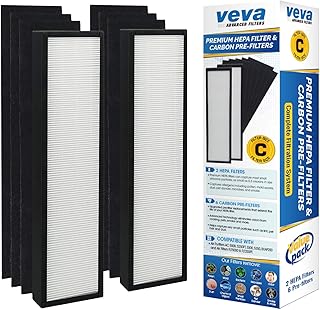 Veva 2 HEPA Air Filters & 6 Carbon Pre-Filters Replacement Filter C Compatible with Germguardian FLT5000/FLT5111 FLT5250PT, AC5000, AC5000E, AC5250PT, AC5350B, AC5350BCA, AC5350W, AC5300B