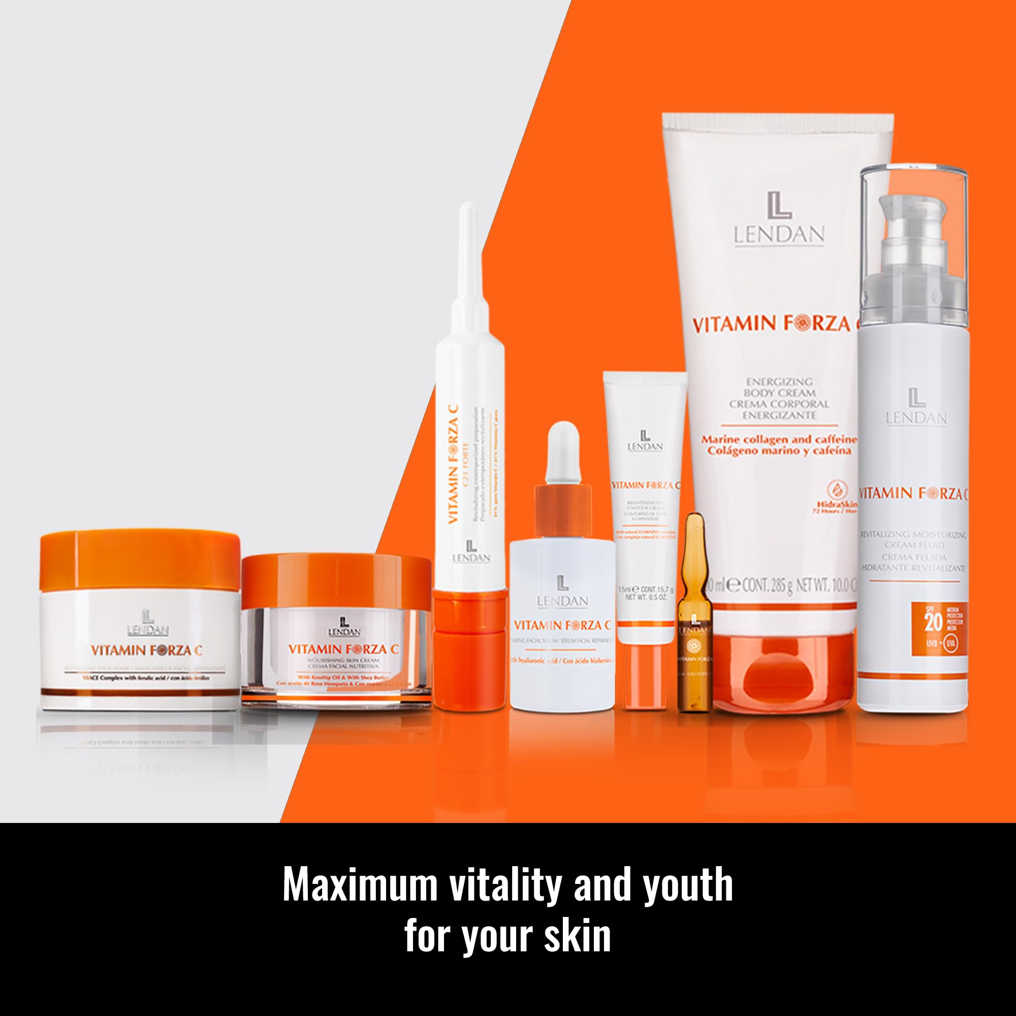 LENDAN - Mascarilla Facial Revitalizante Vitamin Forza C - 200 ml - Acción Exfoliante e Hidratante - Favorece la Renovación Celular - Piel más Luminosa - Efecto Antiaging - con AHA y Aloe Vera