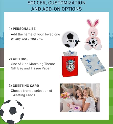 Miniatura 2 de DolliBu Animal de peluche de conejo de oro rosa con pelota de fútbol, conejo suave para abrazar, adorable juguete de peluche de oveja para jugar,