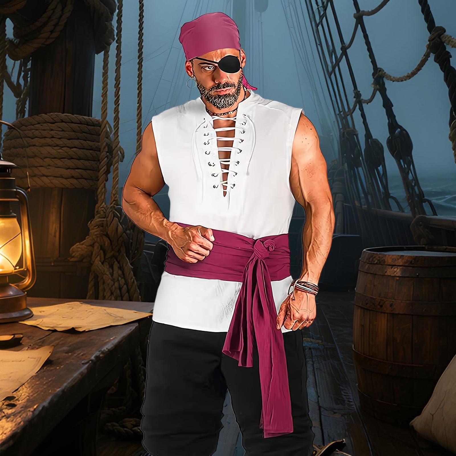 Orecchino da uomo con toppa per occhiello, vestito da pirata, per Halloween, camicia, | Costume da uomo rinascimentale di Halloween, per feste, spettacoli, sfilate, celebrazioni, balli studenteschi, eventi