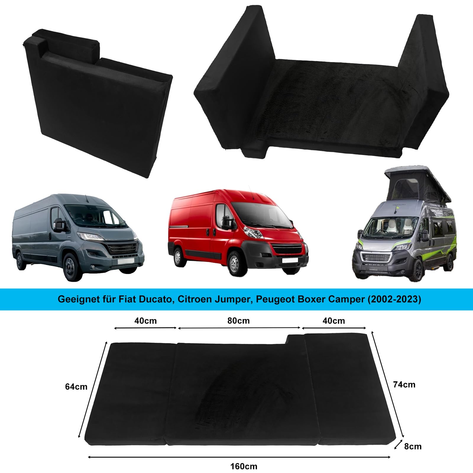 Materasso pieghevole e ispessito, compatibile con FIAT Ducato, Citroen Jumper, Peugeot Boxer Camper (2002-2023), accessori per camper, culla