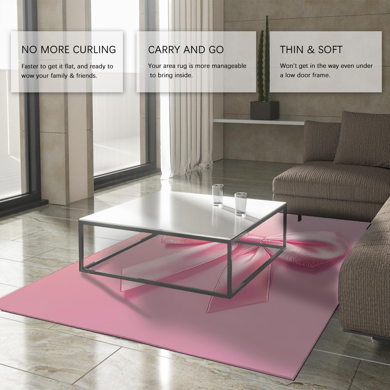 Teppich mit Schleifenmuster für Mädchenschlafzimmer 180x240 waschbar weich für Eingang Wäsche romantisch Prinzessin rosa für Kinderzimmer