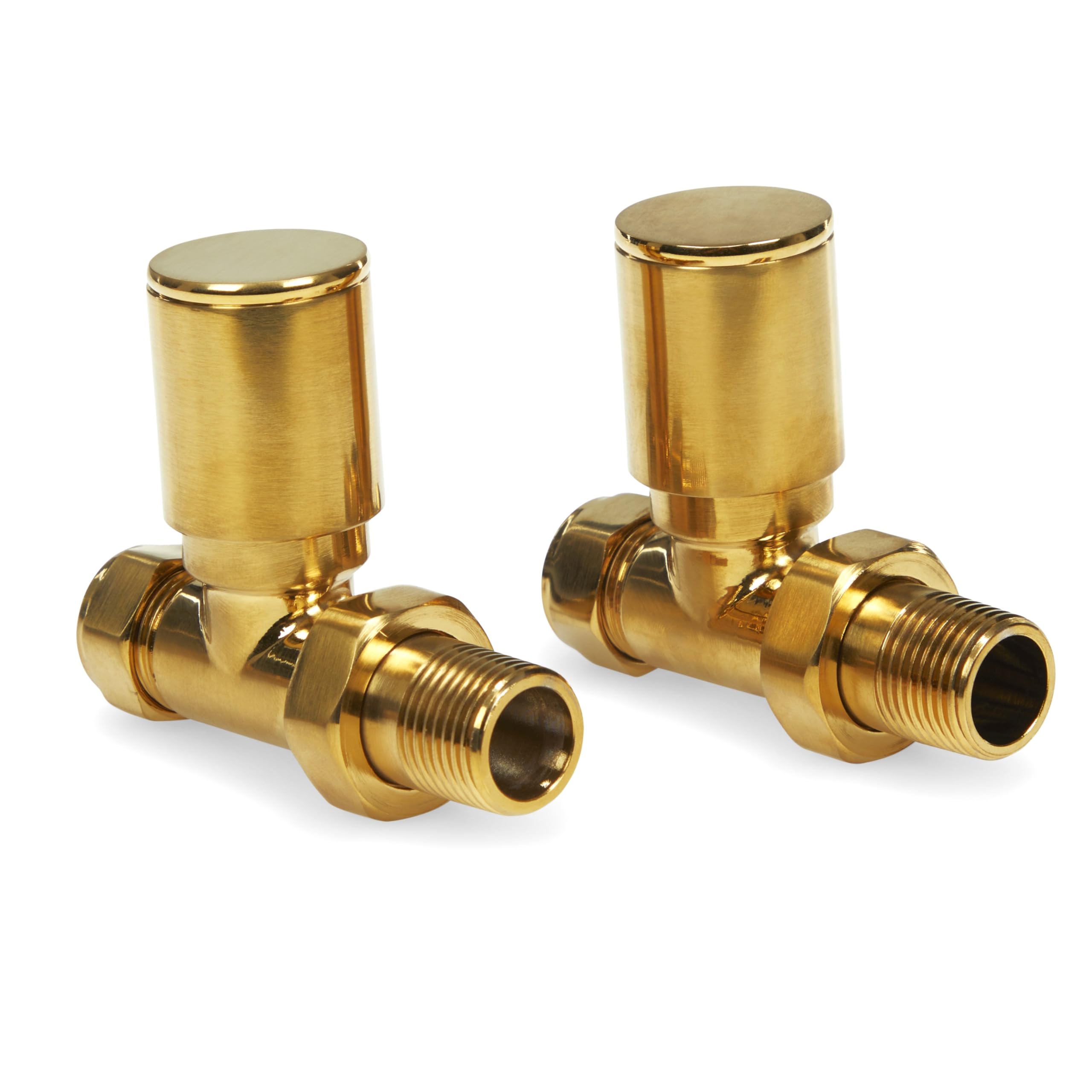 Coppia di valvole per termosifone in ottone spazzolato, ad angolo dritto, 15 mm, tradizionali valvole per portasciugamani (dritte)