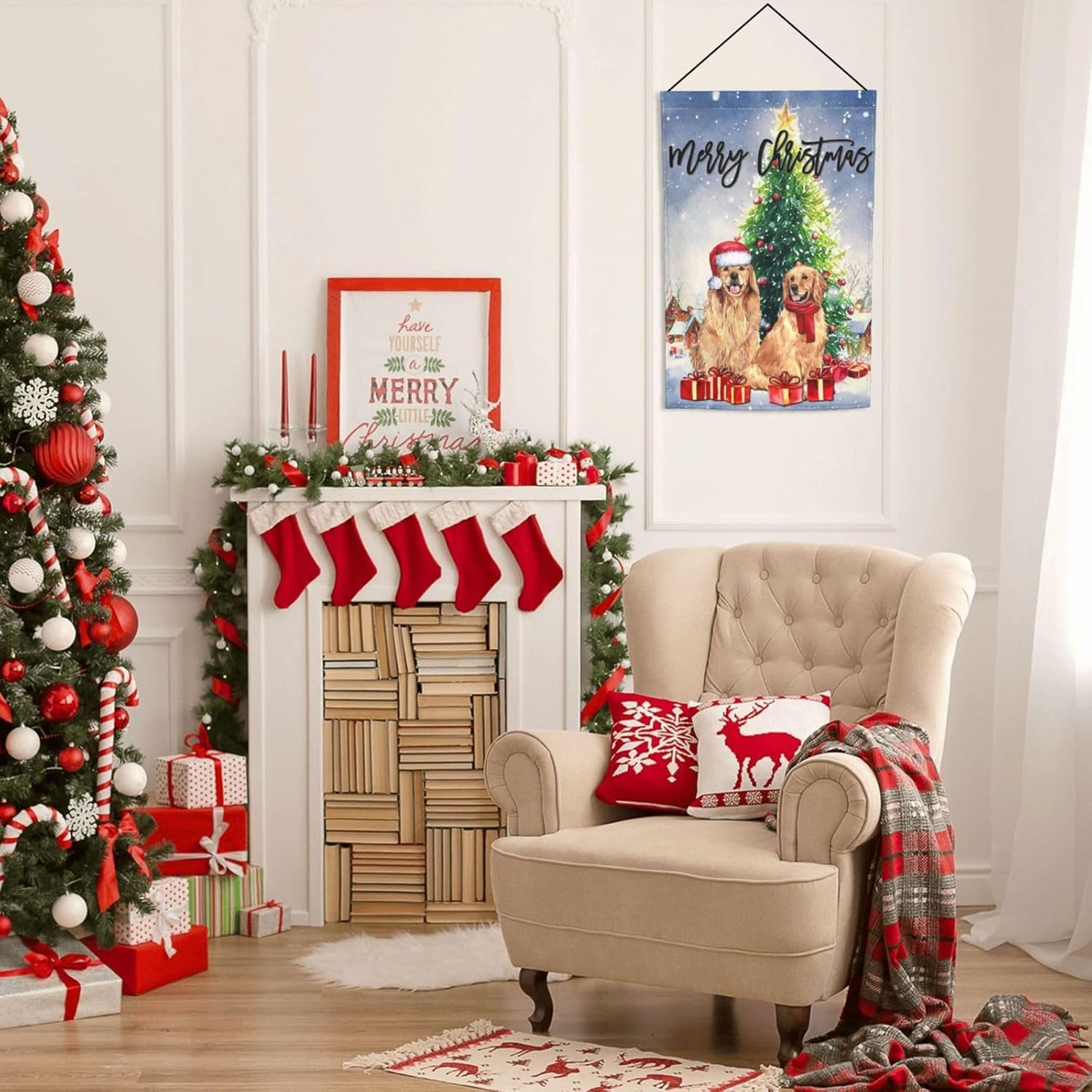 Merry Christmas Dogs Golden Retriever Labrador Garden Flag 12x18 Inch Double Sided Vertical Decoration Yard Small Flag For Outside Holiday Seasonal Outdoor - Image 5
