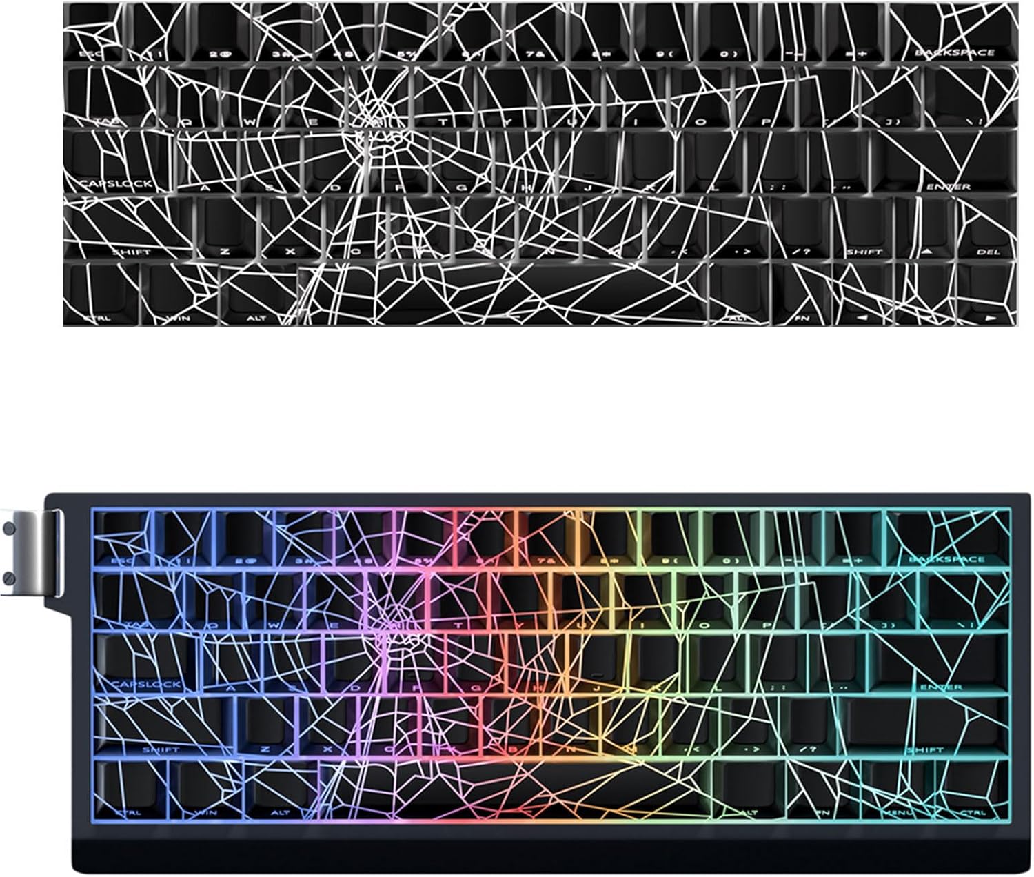 64/74Key Keycaps Customs Spiders Web Keycap Set Side Print Backlit for 60 61 63 64 65 Mechanical Keyboards Translucents Backlit