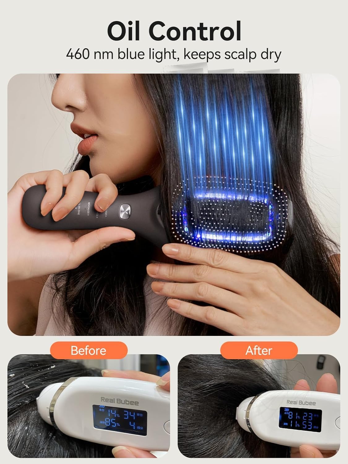 TOUCHBeauty Peine para Crecimiento del Cabello, Cepillo de Masaje 6 en 1 con Luz Roja y Azul para el Cuidado del Cuero Cabelludo, Peine Láser EMS con Iones Negativos para Alisar el Cabello, Recargable